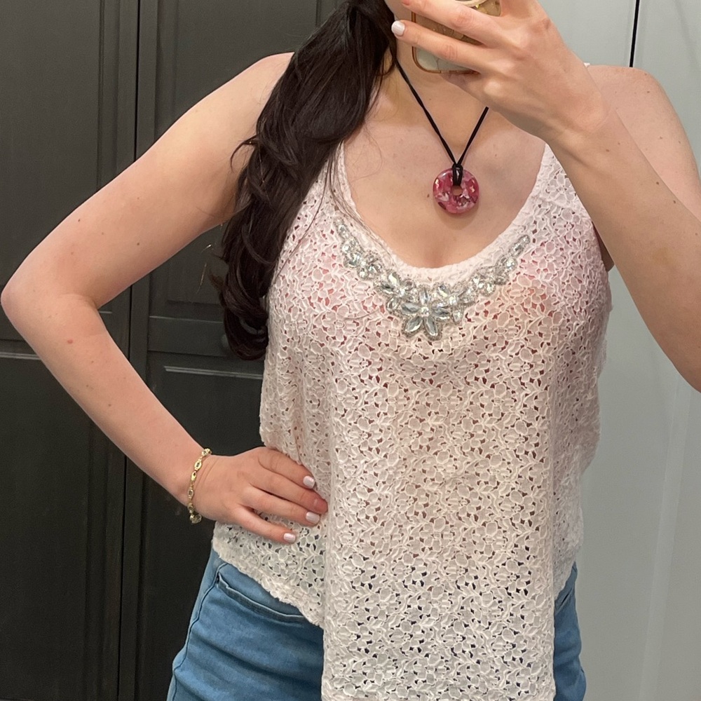 Vintage Abercrombie & Fitch Pink Lace Tank Top Y2K 2000s